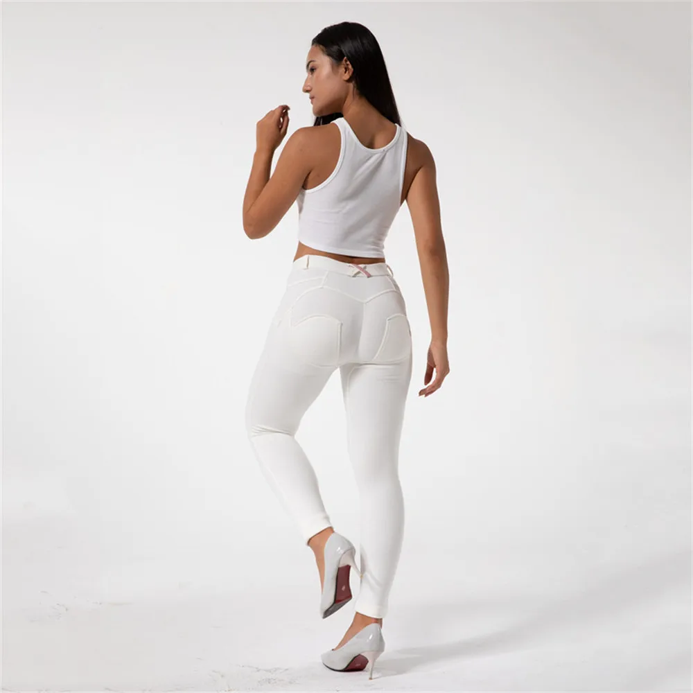 black ripped jeans Women Elastic Middle Waist White Knitted Leggings Fashion Sport Swear Female Commuting Pencil Pants Button Zippers New Bottoms baggy jeans