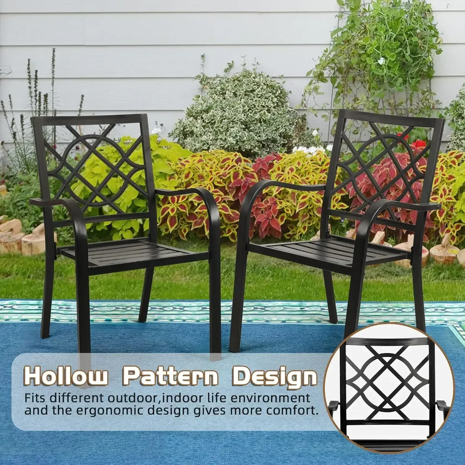 -New-300lbs Patio Chairs Set of 4 Outdoor Dining , Metal Frame Stackable Patio Dining , Wrought Iron Black Outdoor Chair