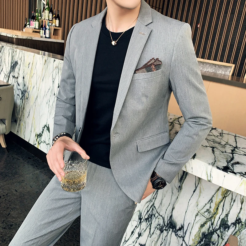 Blazer + Pants High-end Brand Solid Color and Plaid Mens Formal Business Slim Suit 2 Piece Set Groom Wedding Dress Party Stage formal suit business men clothing