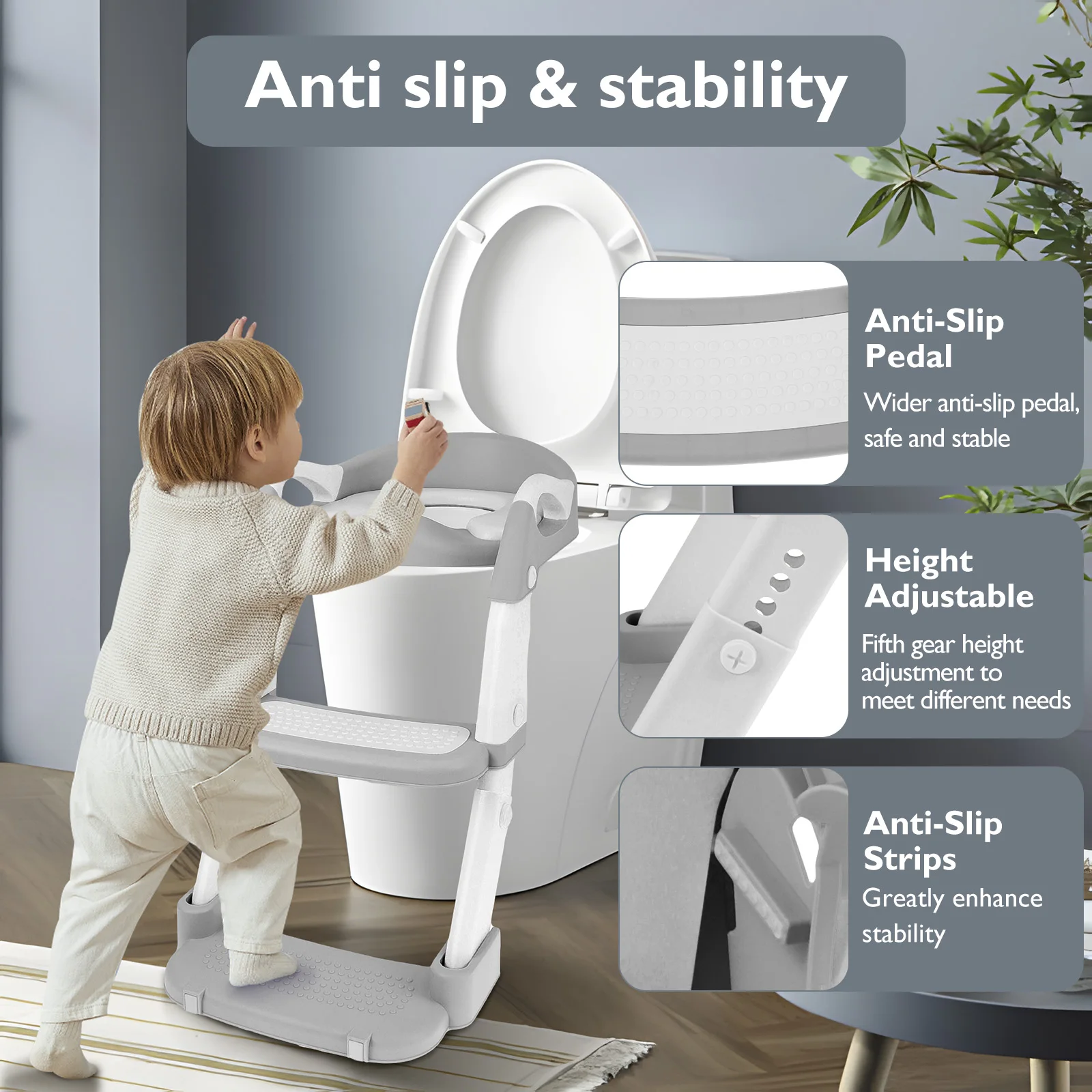 Description Picture 5 of itemChildren's Toilet Seat Stairway Adjustable Baby Toilet Folding Stand Step Stool Toilet Seat Ring with Nonslip Pad for Boys Girls