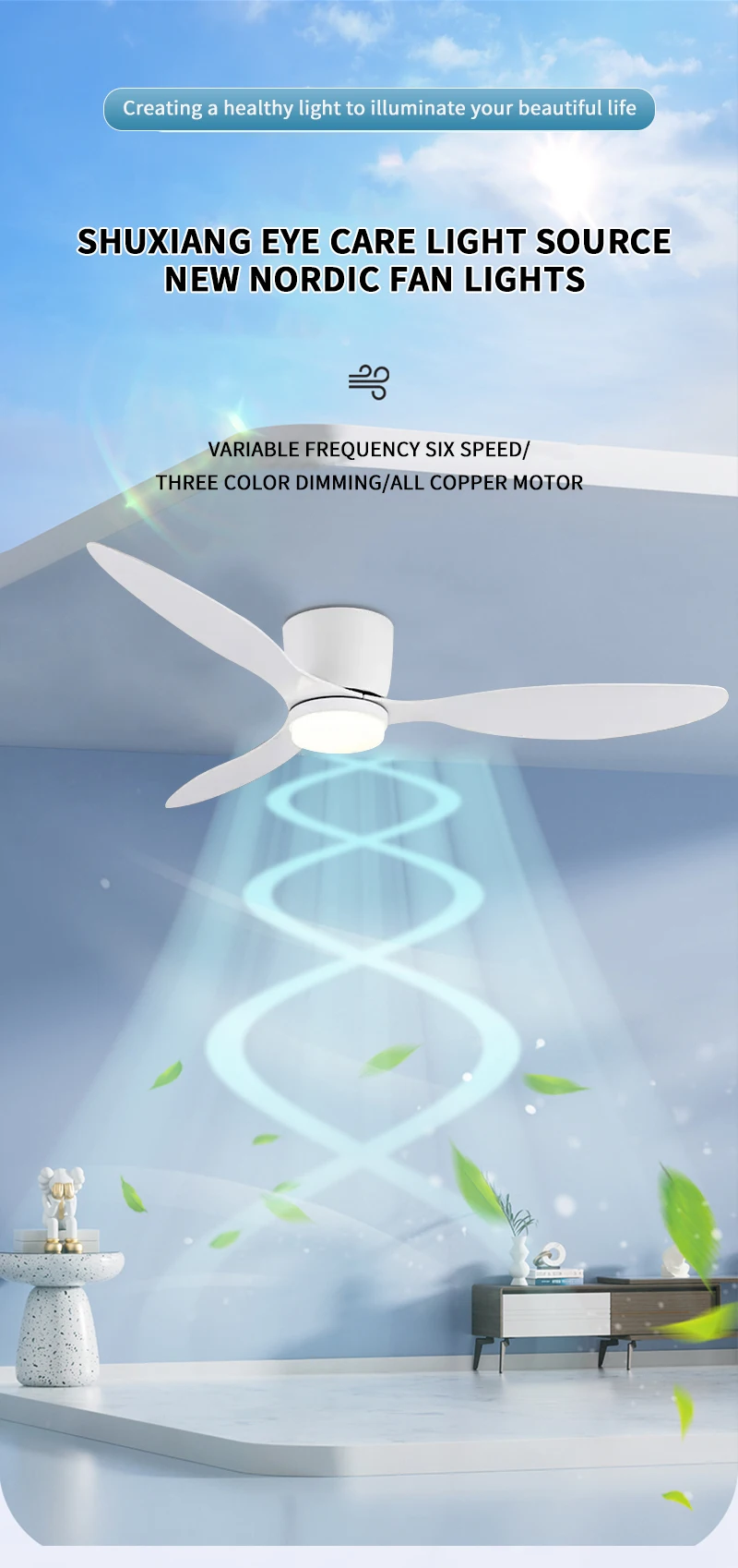 Description Picture 2 of itemXINGOO Ceiling Fan White Low Floor Ultra Thin 17cm DC Ceiling Fan With Remote Control Simple Ceiling Fans With Light