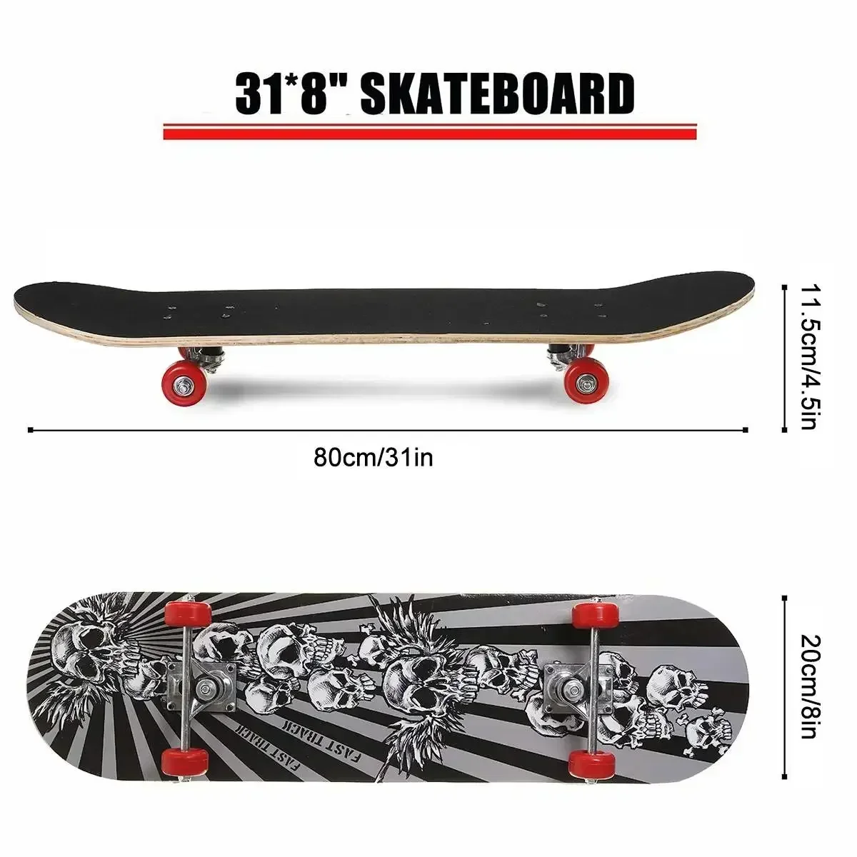 31 inch Skateboard Beginner Adult Kids Four-Wheeled Maple Board Double Rocker Professional High Speed Drift Sticker Skateboard skateboard accessories