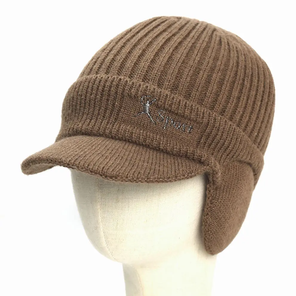 

Men Winter Knitted Hat Outdoor Cycling Ear Protection Warmth Peaked Cap Casual Fashion Sunhat Bomber Hats 56-61CM
