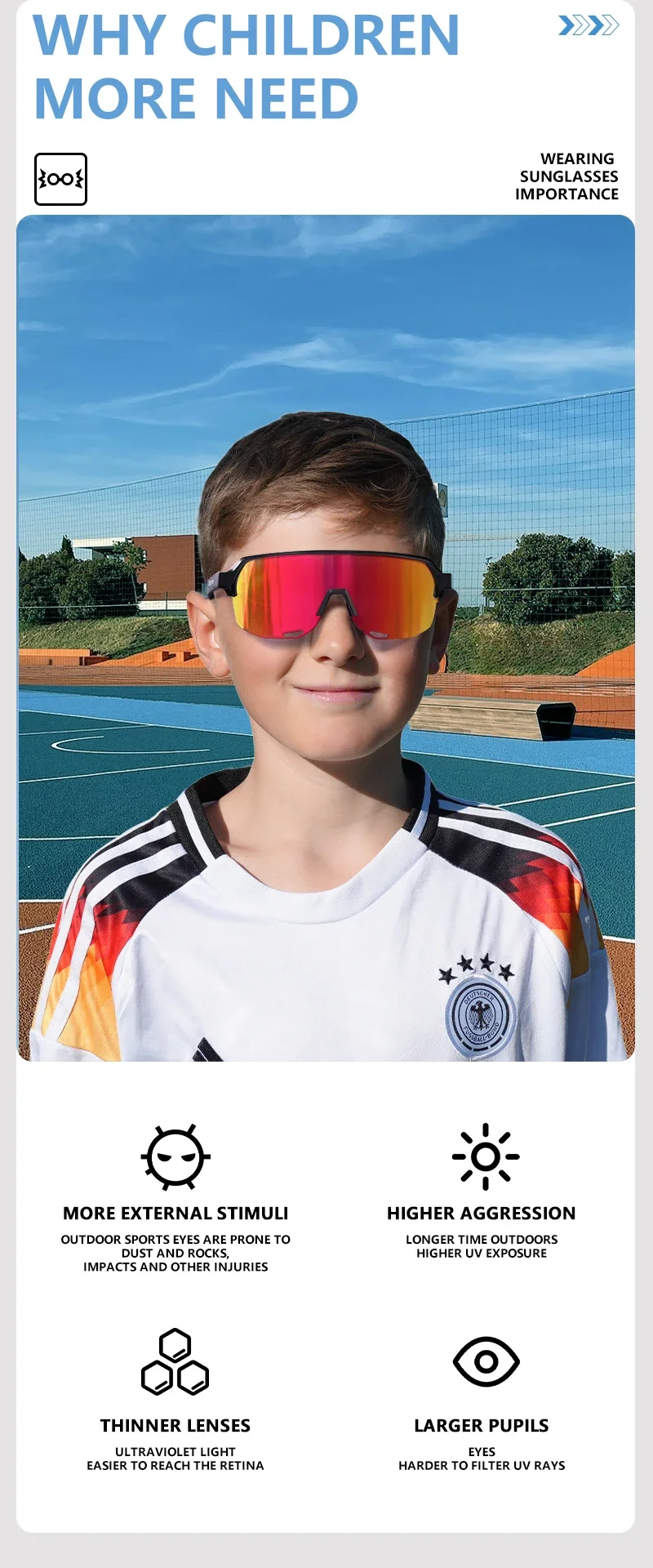 SCVCN Outdoor Kinder-Fahrradsonnenbrille Rennrad-Brille Teenager-Sportbrille UV400-Schutzbrille Mädchen MTB Camping-Brille – Detail 3