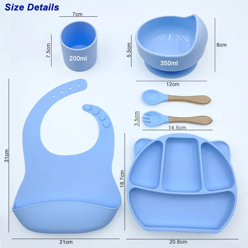 6Pcs Bear Dinner Plate Feeding Set For Kid Free Personalized Name Food Grade Silicone Suction Cup Plates Bowl Baby Tableware Set 2