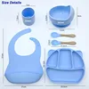 6Pcs Bear Dinner Plate Feeding Set For Kid Free Personalized Name Food Grade Silicone Suction Cup Plates Bowl Baby Tableware Set 2