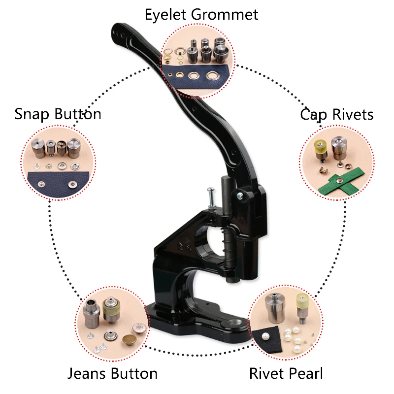 Snap Fastener Buttons Dies with Hand Punch Press Machine Kit for Clothing Bags Jeans Leathercraft Sewing Accessories
