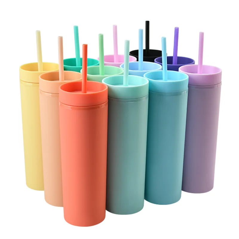 Skinny Tumbler Multi Color Plastic Cups  16oz Acrylic Skinny Tumbler Matte  Color - Tumblers - Aliexpress