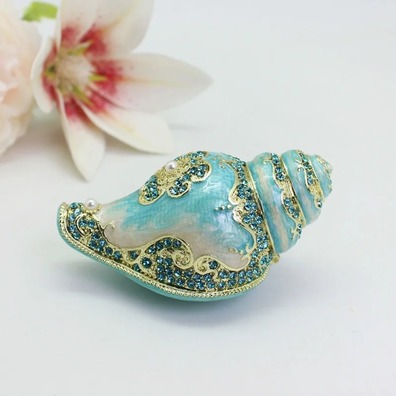 SHINNYGIF Handbemalte Emaille-Muschel-Schmuckkästchen mit Scharnier, Schmuckschatulle für Mini-Ring-Halskette, klassische Tierfigur für Heimdekoration – Detail 9
