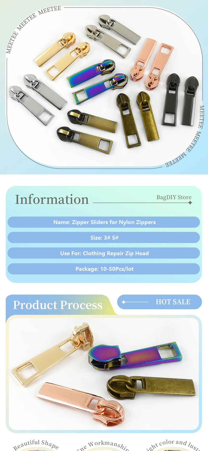 Description Picture 2 of item10-50Pcs 3# 5# Zipper Sliders for Nylon Zippers Pull Clothing Repair Zip Head Jacket Coat Closure Ziper Lock Sewing Accessories