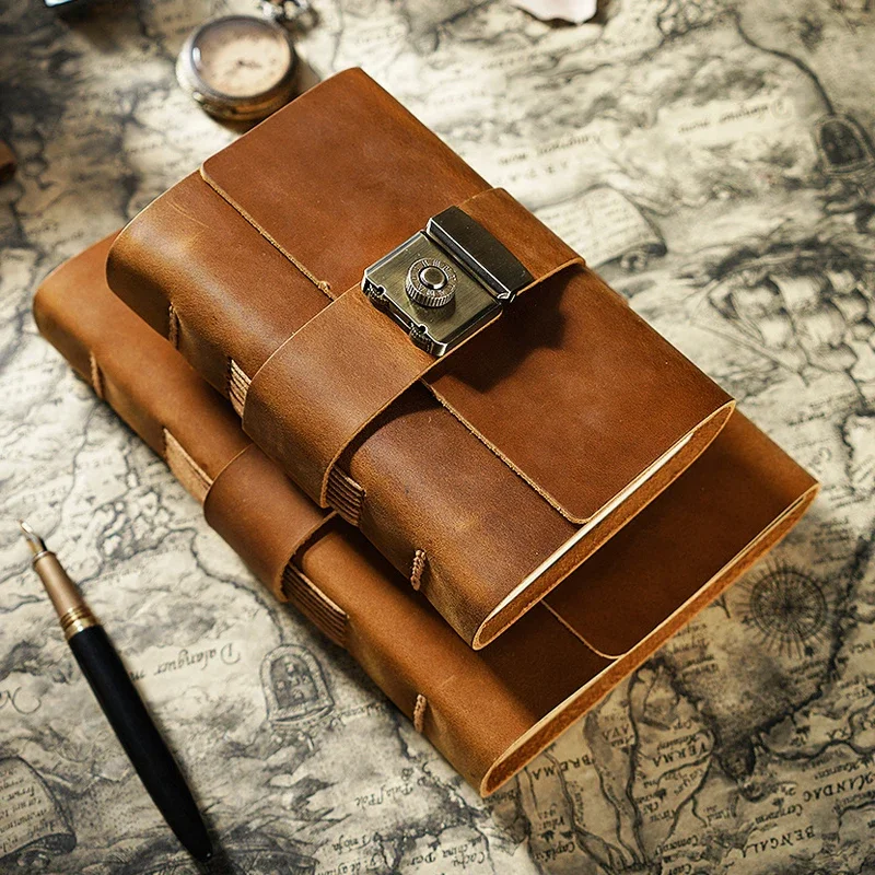 

Fromthenon Genuine Leather Notebook Combination Lock Sketch Book Men and Women Vintage Handwork Cowhide Notebook