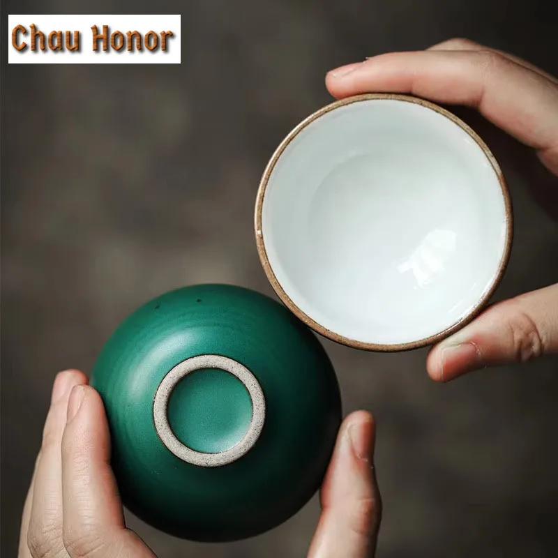 2pcs/set Japanese Turquoise Coarse Ceramic Teacup Handmade Household Kungfu Teaset Small Tea Bowl Tea Ceremony Accessories 45ml