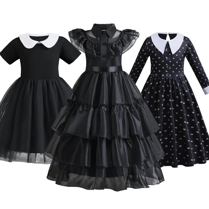 

Fashion Dresses For Girls Black Mesh Dress Cosplay Wednesday Performance Clotheing Girls Clothes Halloween Robe Princesse Fille