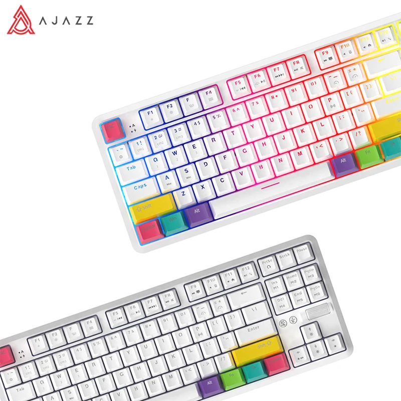 Клавиатура AJAZZ K870T Беспроводная с подсветкой, Bluetooth-клавиатура с 87 клавишами, чёрная, синяя, красная, коричневая, RGB, для ноутбука