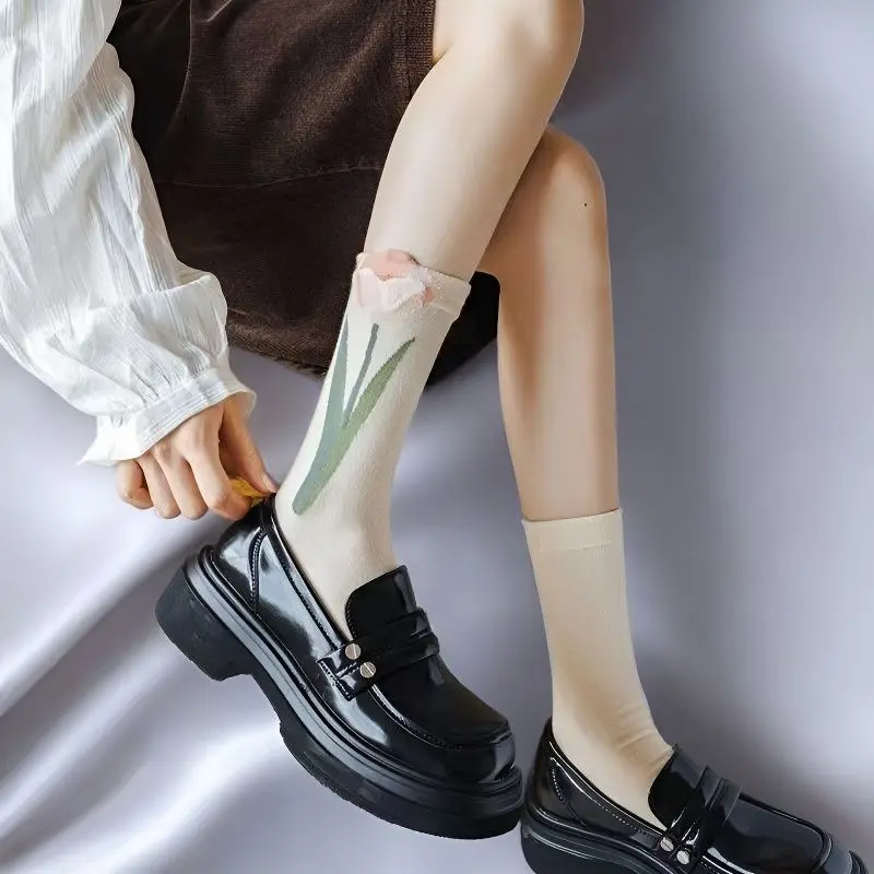 Floral Socks 4Pairs Women Cute