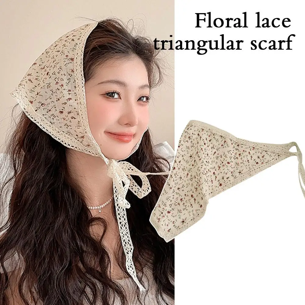 

1PCS Floral Headband France Vintage Triangular Scarf Elastic Print Hair Bandana Scarves For Women Elegant Hair Band Strap W7L6