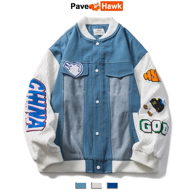 

Patchwork Embroidery Jacket Men Women Spring Autumn Retro Varsity Jackets Unisex Casual Loose Color Block Coat Couple 2023