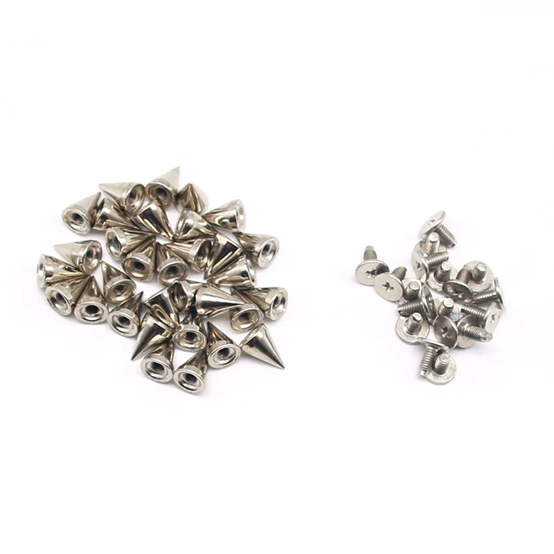 100pcs/set Silver Cone Studs And Spikes DIY Craft Garment Rivets For Clothes Bag Shoes