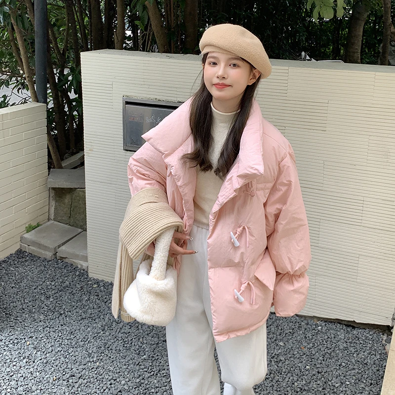 

Модная женская короткая куртка с воротником-стойкой, новая Корейская версия 2023 года, свободная куртка с хлопковой подкладкой и пуговицами в виде рога