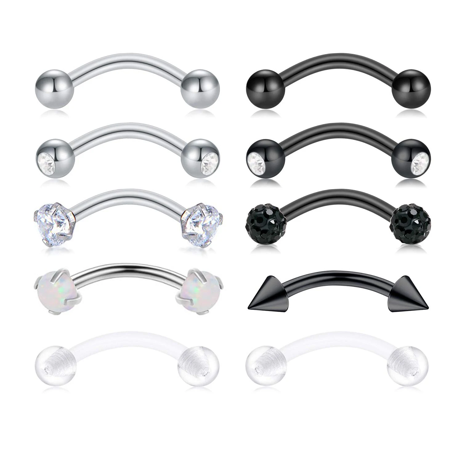 22-Piece Stainless Steel Black Eyebrow Piercing Kit – 16G Nose Rings, Tragus, Lip & Barbell Set For Women & Men