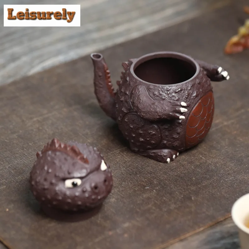 140ml Yixing Purple Clay Teapots Handmade Cute Dragon Pot Tea Pet Raw Ore Purple Mud Kettle Zisha Tea Set Tea Ceremony Craft