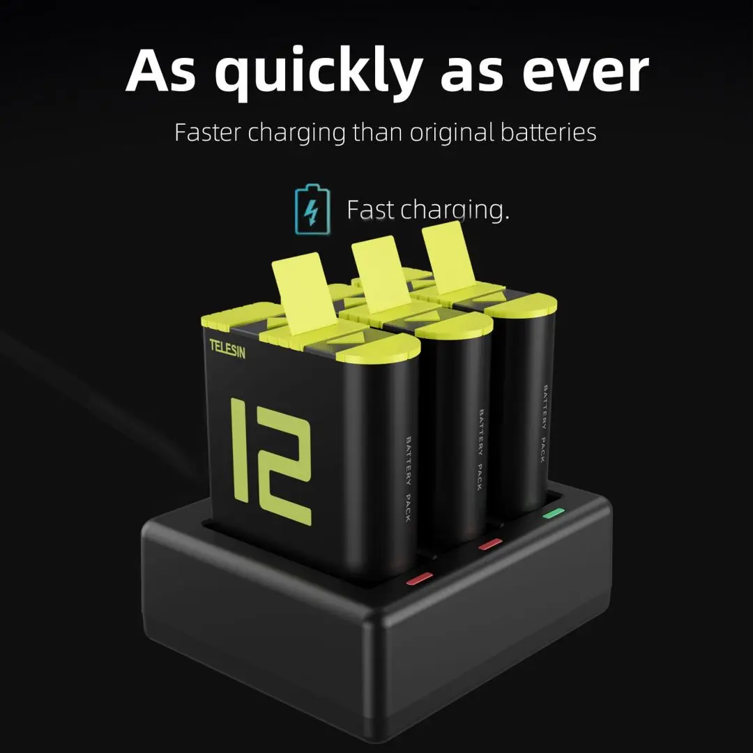 TELESIN 1750 mAh Battery No packaging GoPro Hero 12 11 10 9 3 Ways Fast Charger Box TF Card Storage GoPro Accessories