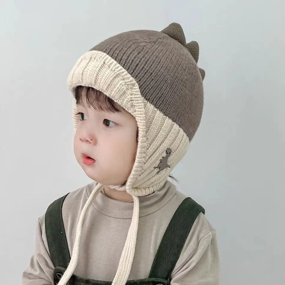 Warm Cute Dinosaur Ear Protection Hat 2-6Year Thicken Children's Hats Liner Velvet Knit Pullover Cap Winter
