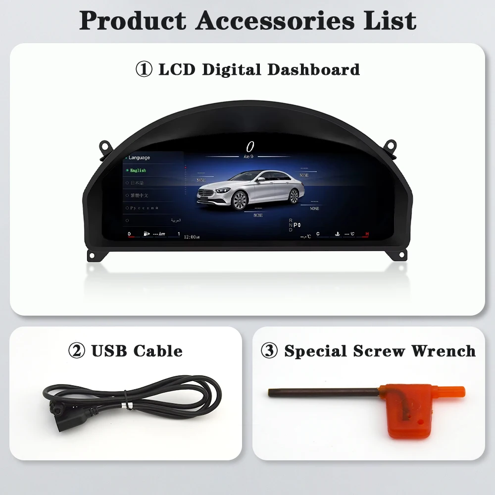 AUTOTOP 12.3" LCD Dashboard Panel Digital Instrument Gauge for Mercedes Benz C-Class W204 NTG 4.0 2008-2011 Odometer Tachometer