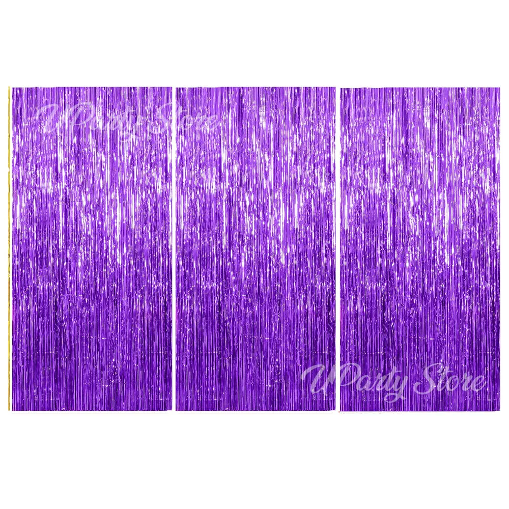 Silver Foil Fringe Curtains - Set of 3, Metallic Rose Gold Tinsel Streamers for Celebrations and Events Backdrop Decor