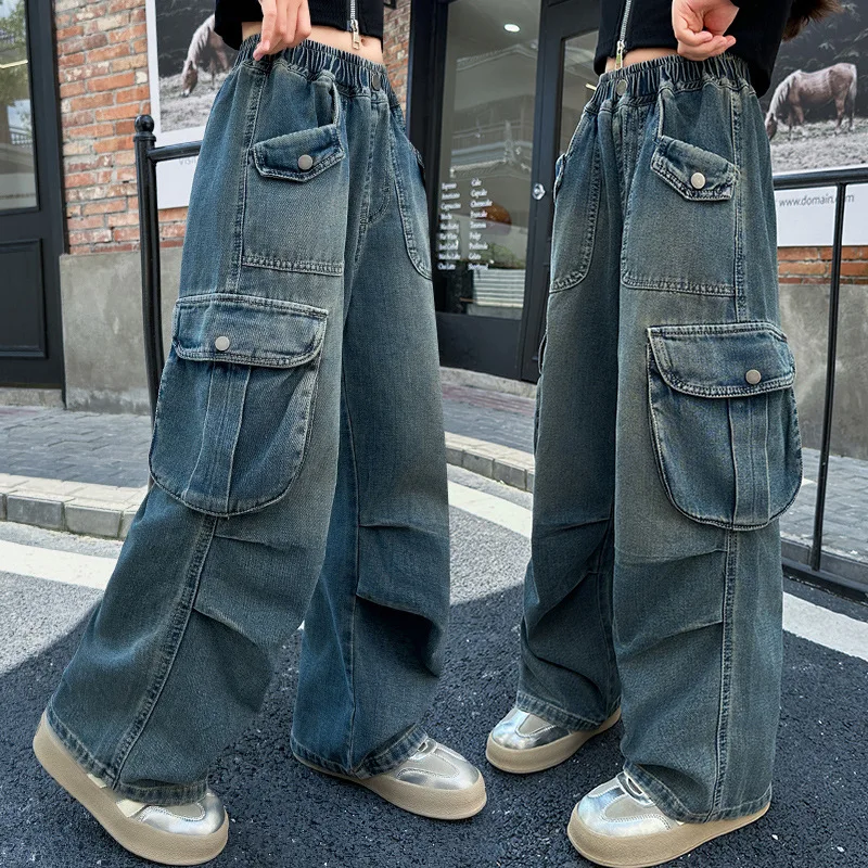 Jean Cargo Pour Garçon - Jambes Larges - Denim - Pantalon Cargo