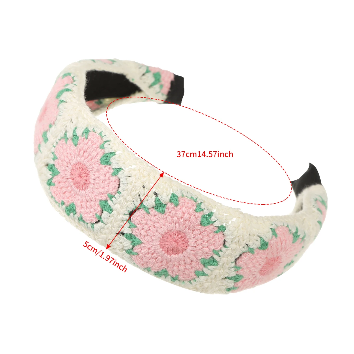 Flower Pink Ethnic Crochet Headband Hair Hoops Women Knitting Hairband Hair Hoop Retro Hair Bands Women Wide Hair Accessories