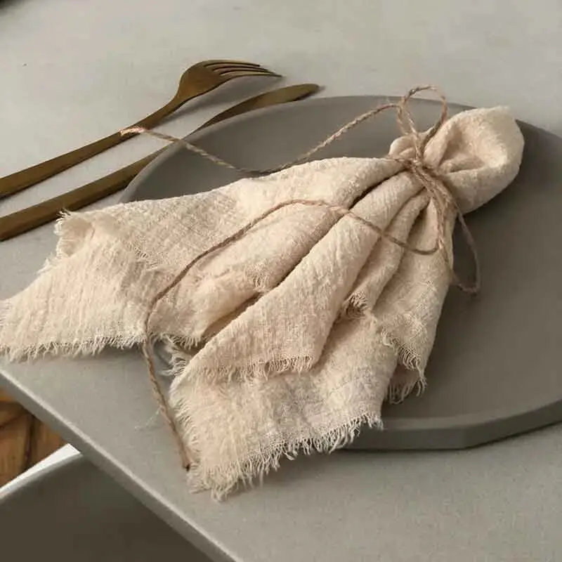 10pcs 42x42cm Gauze Cotton Napkins Reusable Pink CTrim Tea Towel RustiRc Retro Burrs Napkins for Wedding Party Table Decoration