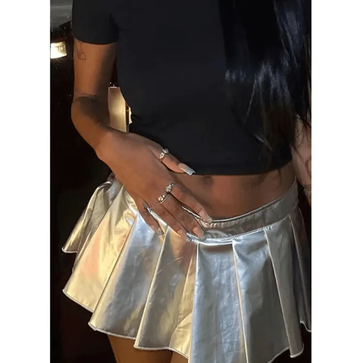 

A Line Cute Mini Skirt Silver Metallic Girls Yuppie DJ Club Bar Live Show Dance Costumes Stage