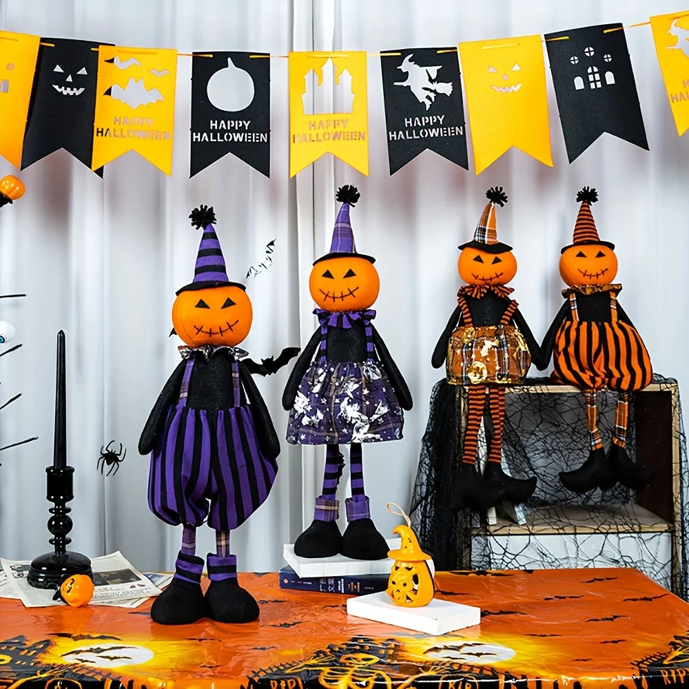 

Halloween Pumpkin Plush Decoration - Handmade Stuffed Pumpkin Doll in Halloween Costumes, Collectible Figurine for Home Tabletop
