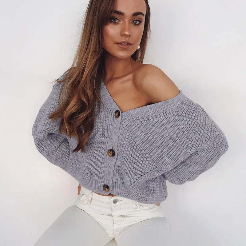 Women Long Sleeve V Neck Cardigan Sweater
