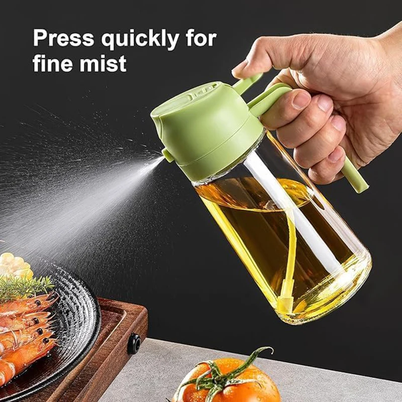 2 In 1 Glass Oil Spray Bottle with Pour Spout Nozzle Olive Dispenser for Camping BBQ Air Fryer Salad Steak Kitchen