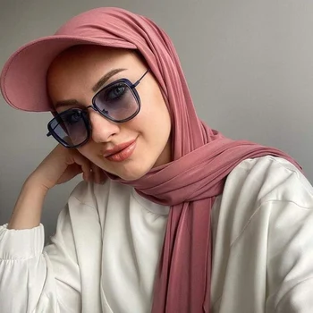 New Musilm Women Jersey Hijab with Base Ball Cap Summer Sports Cap with Chiffon HIjabs Ready To Wear Instant Jersey Sport HIjabs