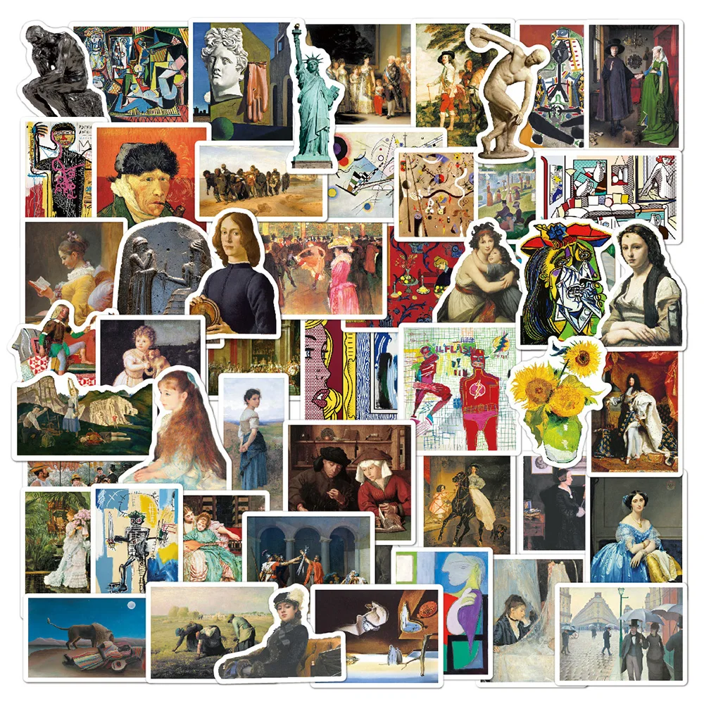 10/30/50/100pcs World Artist Work David Aesthetic Stickers Cartoon Decals DIY Laptop Diary Stationery Decoration Sticker Kid Toy 50pcs impressionist painter does not repeat the world artist sticker classical oil painting decoration diy waterproof sticker