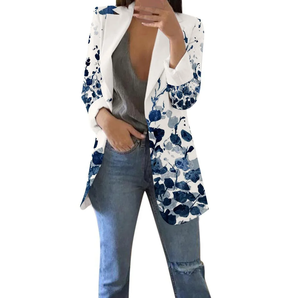 Fashion Women's Jacket 2023 New in Outwear Print Casual Single Breasted Slim Female Clothing Office Ladies Formal Long Blazer