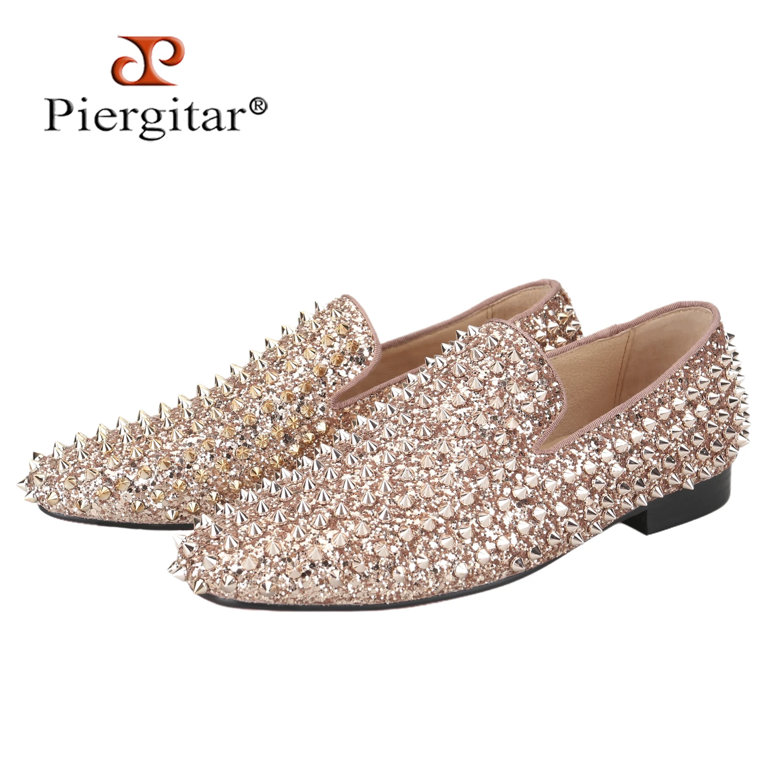 Piegitar New Rose Gold Color Glitter Material Men's Loafers