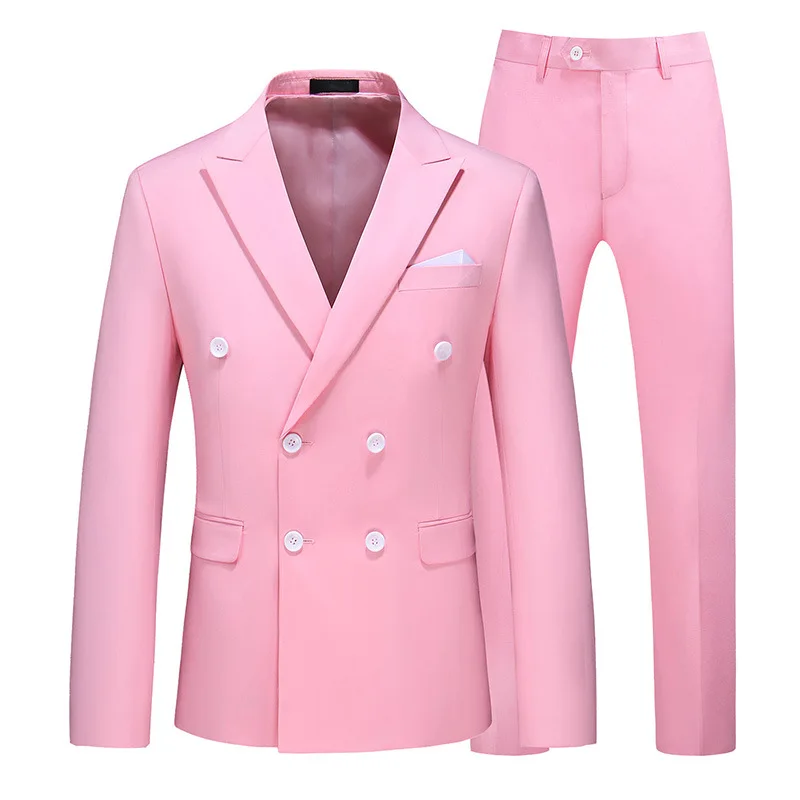 

Elegant Men Suit Blazer Pink Green Black White Jacket Pants Spring Double Breasted Casual Slim Fit Costume Homme Wedding 2023