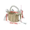 Wicker Rattan Flower Child Basket with Pearl Handle and Bowknot Hand Woven Flower Basket Wicker Basket for Wedding Party 6