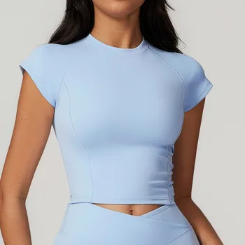 Sexy Sports T-shirts Women Yoga Short Sleeved Tight Running Fitness Breathable Fitness T-shirt Gym Tops Push Up Workout Clothes 6