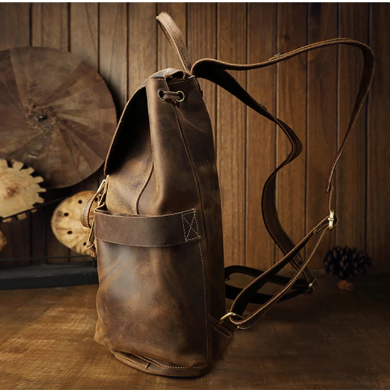 OYIXINGER 2024 New Crazy Horse Leather Men's Backpack Fashion Travel Bag Vintage Large Capacity Casual Denim Handmade Schoolbag