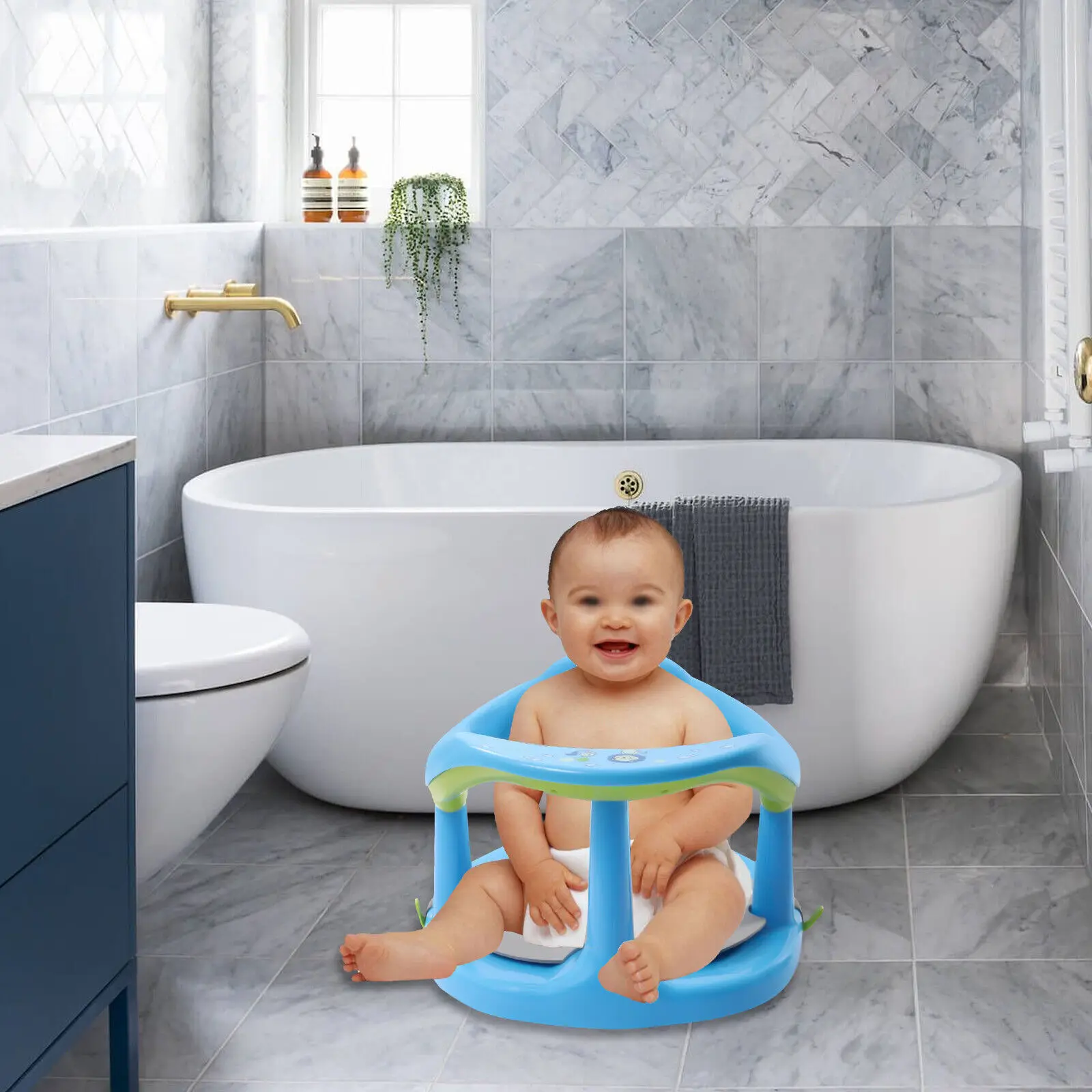 

Safety 1st Bath Tub Ring Chair Baby Seat w/ 4 Anti Slip Suction Cups Blue New