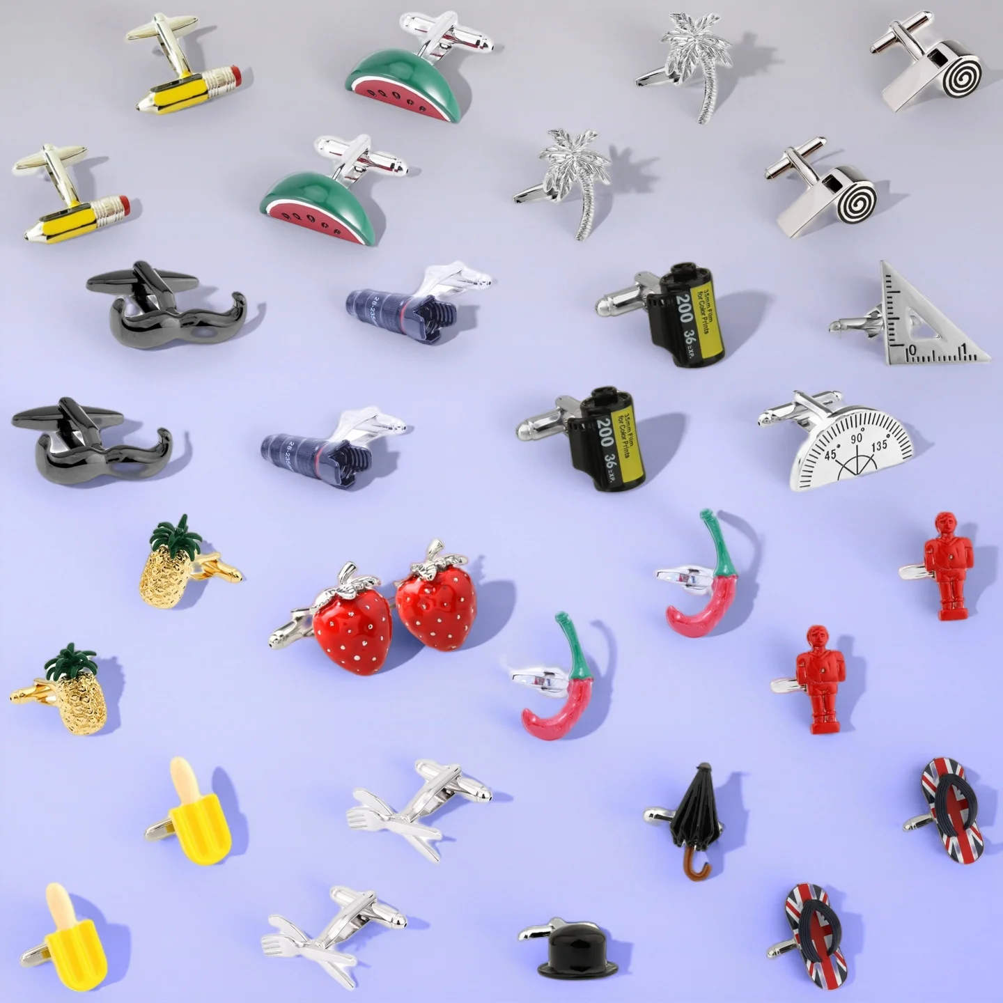 28가지 디자인 고추 수박 파인애플 커프스 링크 남성용 연필 카메라 아이스크림 커프스 링크 (2쌍/로트)