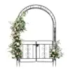 Arc Roof Double Layer Wrought Iron Arch with Door - 134.5x58.5x213cm Black Outdoor Courtyard Shelter 4