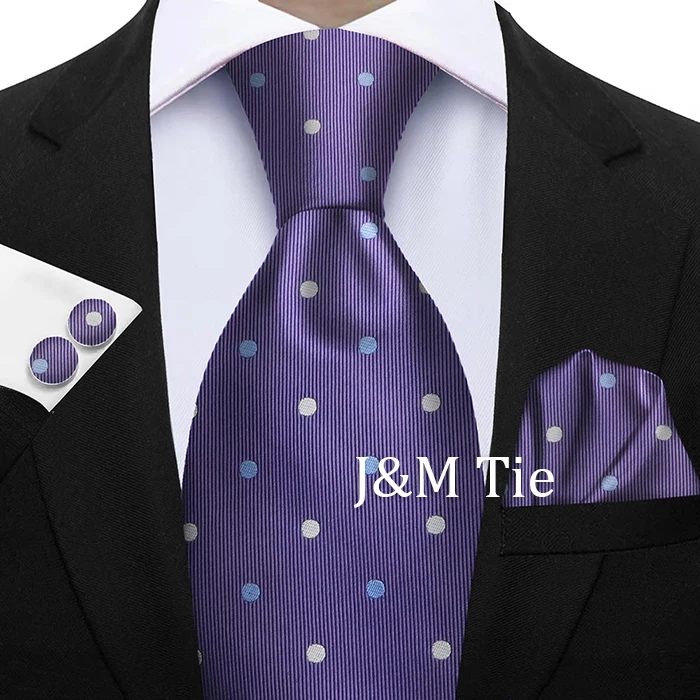 Elegante Krawatten für Männer, Geschenk, modisches Herren-Krawatten-Set, gestreift, gepunktet, Krawatte, Taschentuch, Manschettenknöpfe, 3-teilig, Business-Hochzeitsanzug-Accessoires – Detail 20