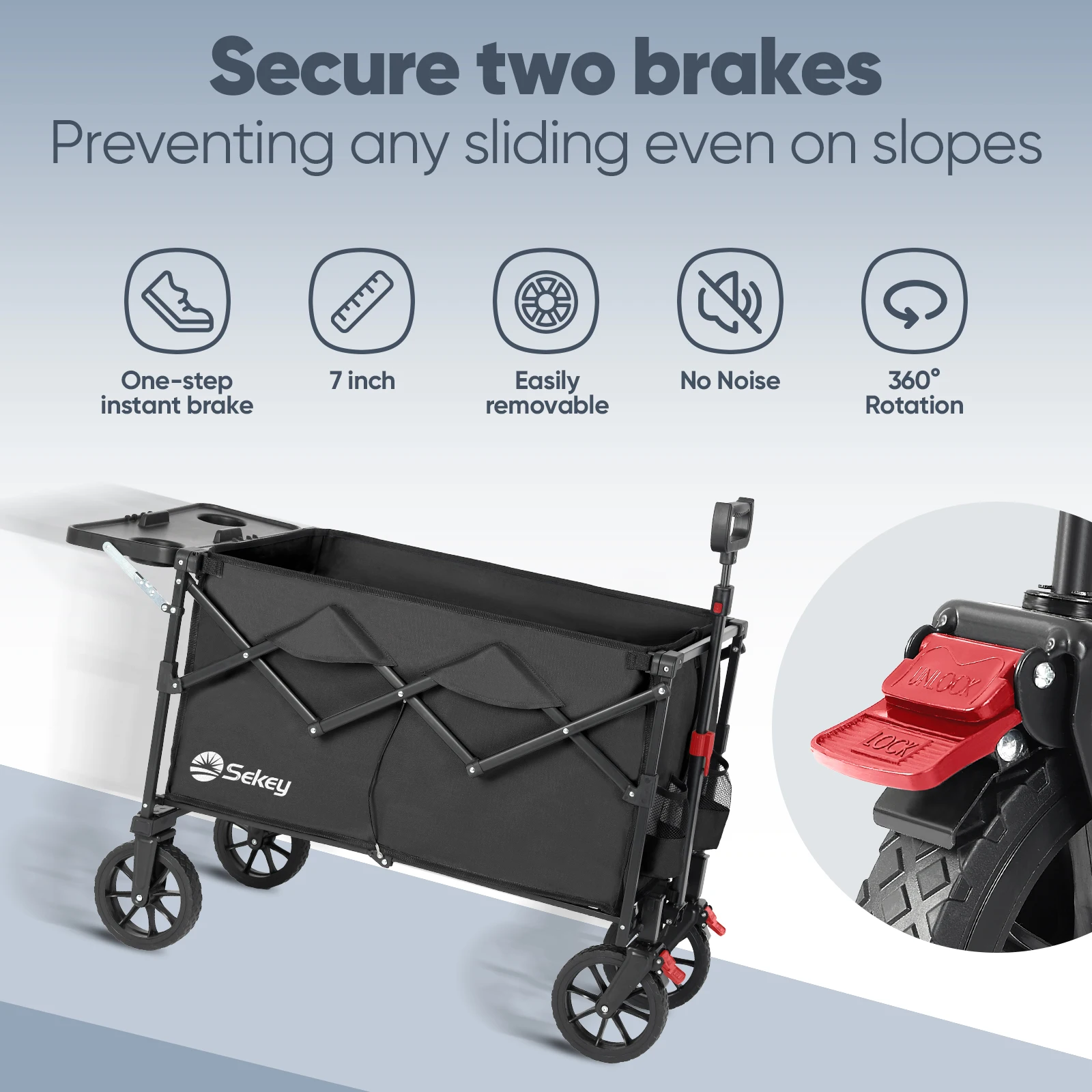 250L collapsible wagon with folding table drink holders foldble beach wagon all-terrain wheels 330LBS