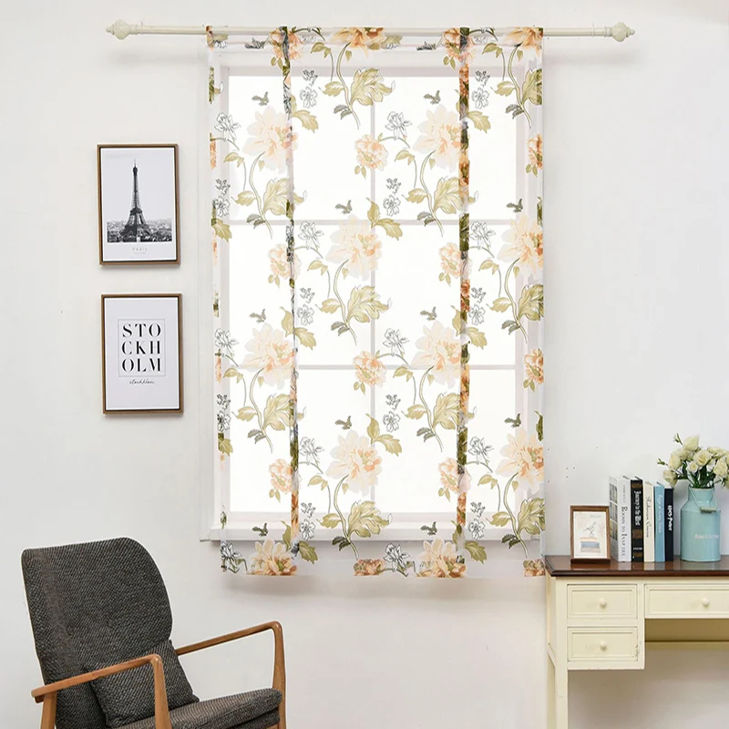 

Peony Curtains Short Kitchen Semi-shaded Curtains Window Screening Voile Drapes Adjustable Height Drapery Home Decoration